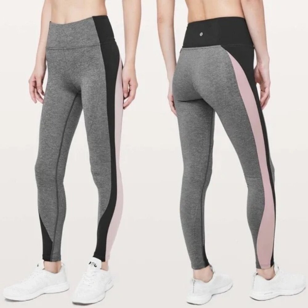 Lululemon Get‎ Going Train Tights 28” Heathered Black Black Smoky Blush Size 6